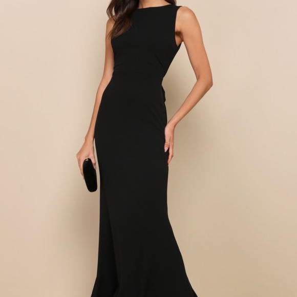 Lulus Exquisite Refinement Black Backless Bow Ruffled Maxi Dress - Size XXS - Picture 1 of 1